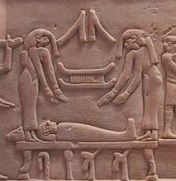 Mourners over the corpse. Detail of the stele of Akbaou. XI Dynasty. Photo: www.commons-wikimedia.org