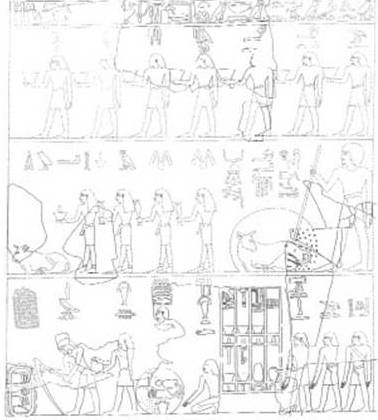 Funerary scene of the tomb of Montuherkhepeshef in Dra Abu el-Naga. XVIII Dynasty.