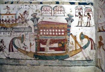 The wife is kneeling and crying, Isis stands on the left and Nephtys on the right. Painting from the tomb of Samut in Assassif. XIX Dynasty. Photo: www.osirisnet.net