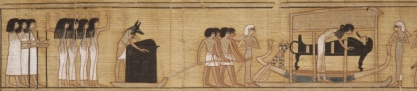 Cortège with the common mourners, the deceased's wife and the two Drty in the role of Isis and Nephtys. Papyrus of Nebqed. Musée du Louvre. XVIII Dynasty. Photo: www.eu.art.com