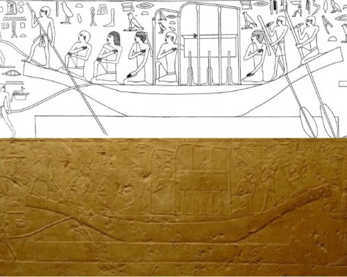 Scene of the funerary procession from the mastaba of Qar in Giza (Egypt). V-VI Dynasty. The two Drty with no mane of hair are at both extremes of the coffin. Image from Simpson, W.K., The Mastabas of Qar and Idu in Giza. G 7101 and 7102. Boston, 1976, fig. 24