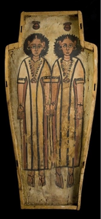 Double coffin of Petamun and Penhorpabik. In the image a double image of Nut inside the lid. Funerary ceremony in Ancient Egypt.