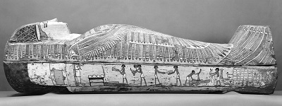 Rishi coffin. Right side with the Opening of the Mouth ceremony.XVII-XVIII Dynasty. Thebes. Funeray ceremony in Ancient Egypt