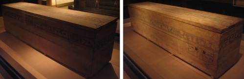 Coffin of Princess Mayet from Thebes. XI Dynasty. At the feet end the name of Nephtys. At the head end the name of Isis. Ancient Egypt.
