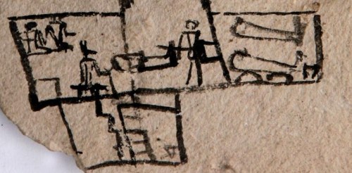 Ostracon with funerary scene. Detail of the inside. New Kingdom. Manchester Museum. Ancient Egypt.