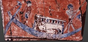 Mourning scene in a fragment of a coffin. V century BC. Ancient Egypt. Museum of Budapest